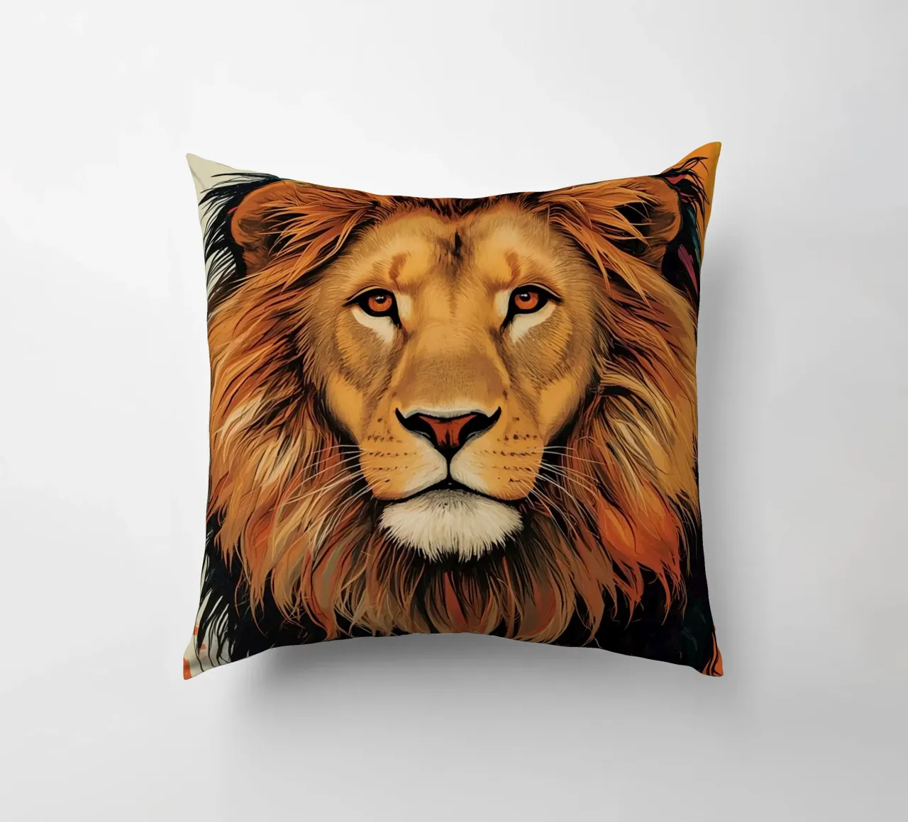 Testa di leone con piume cuscino da DesignDoodle
