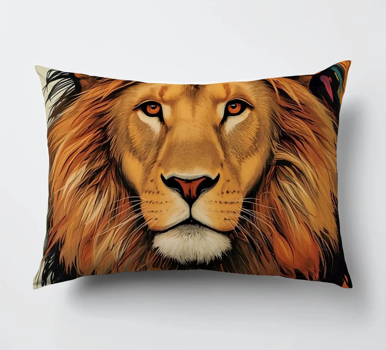 Testa di leone con piume cuscino da DesignDoodle
