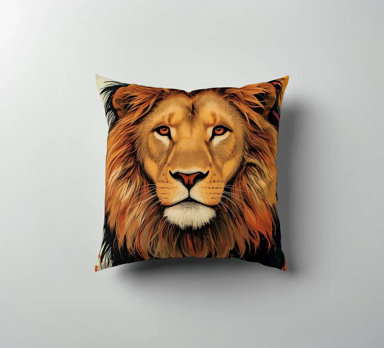 Testa di leone con piume cuscino da DesignDoodle