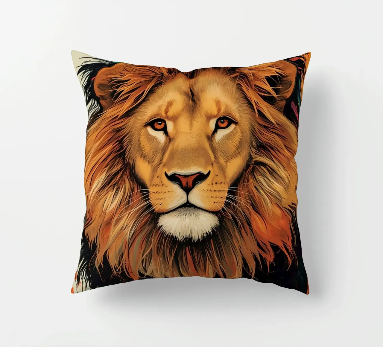 Testa di leone con piume cuscino da DesignDoodle