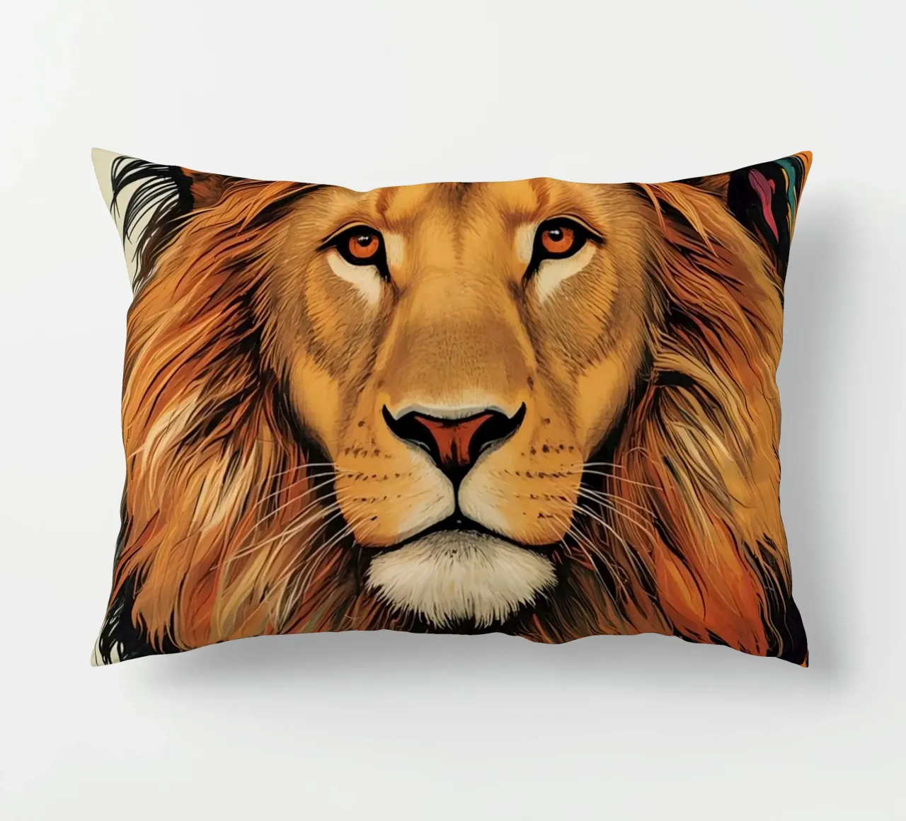 Testa di leone con piume cuscino da DesignDoodle