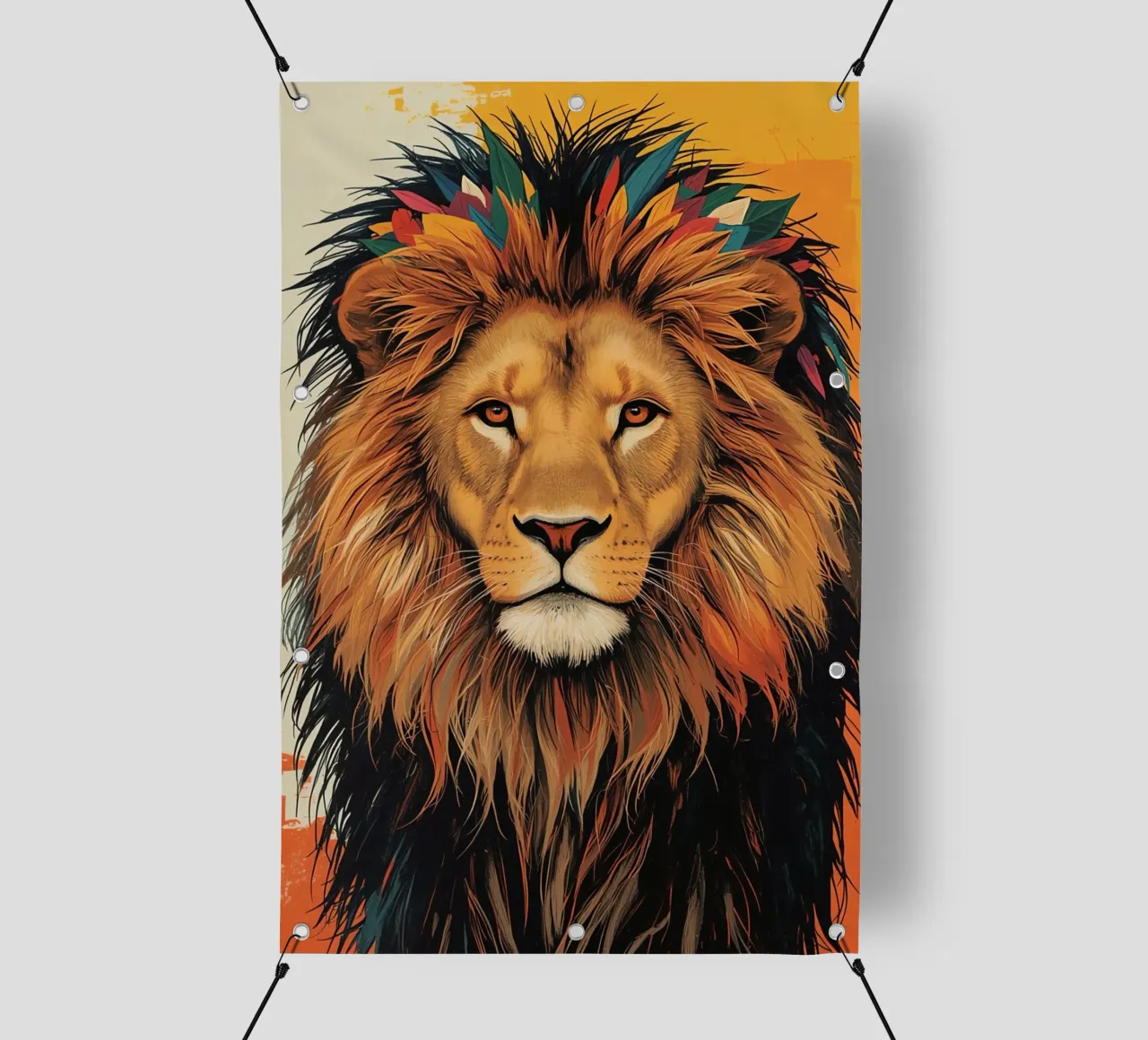 Testa di leone con piume telo in pvc da DesignDoodle