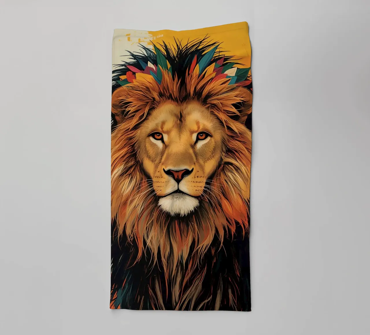 Leeuwenkop met veren badhanddoek van DesignDoodle