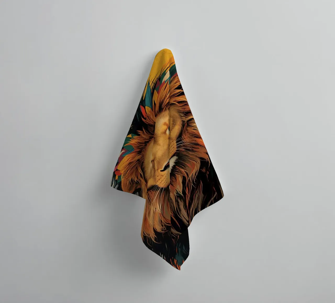 Leeuwenkop met veren badhanddoek van DesignDoodle