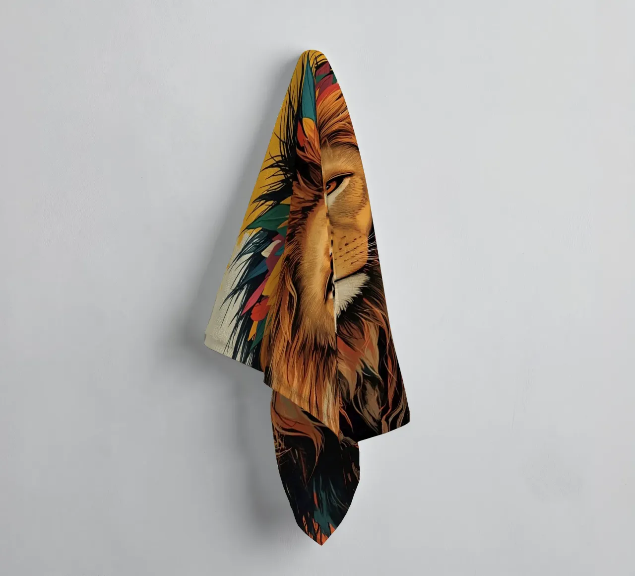 Leeuwenkop met veren badhanddoek van DesignDoodle