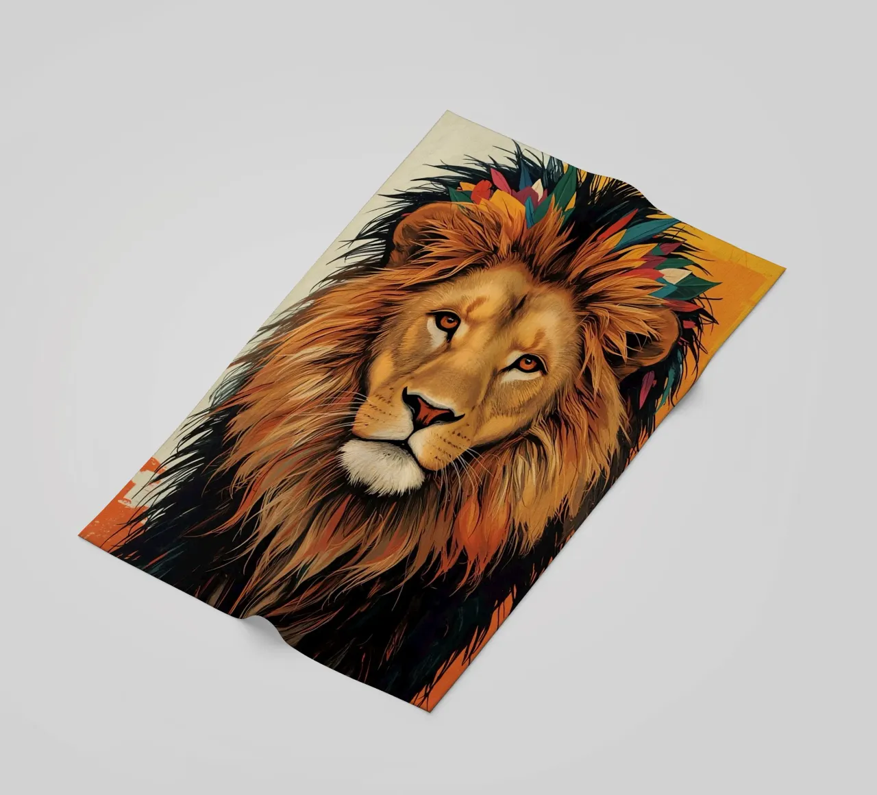 Testa di leone con piume telo mare da DesignDoodle