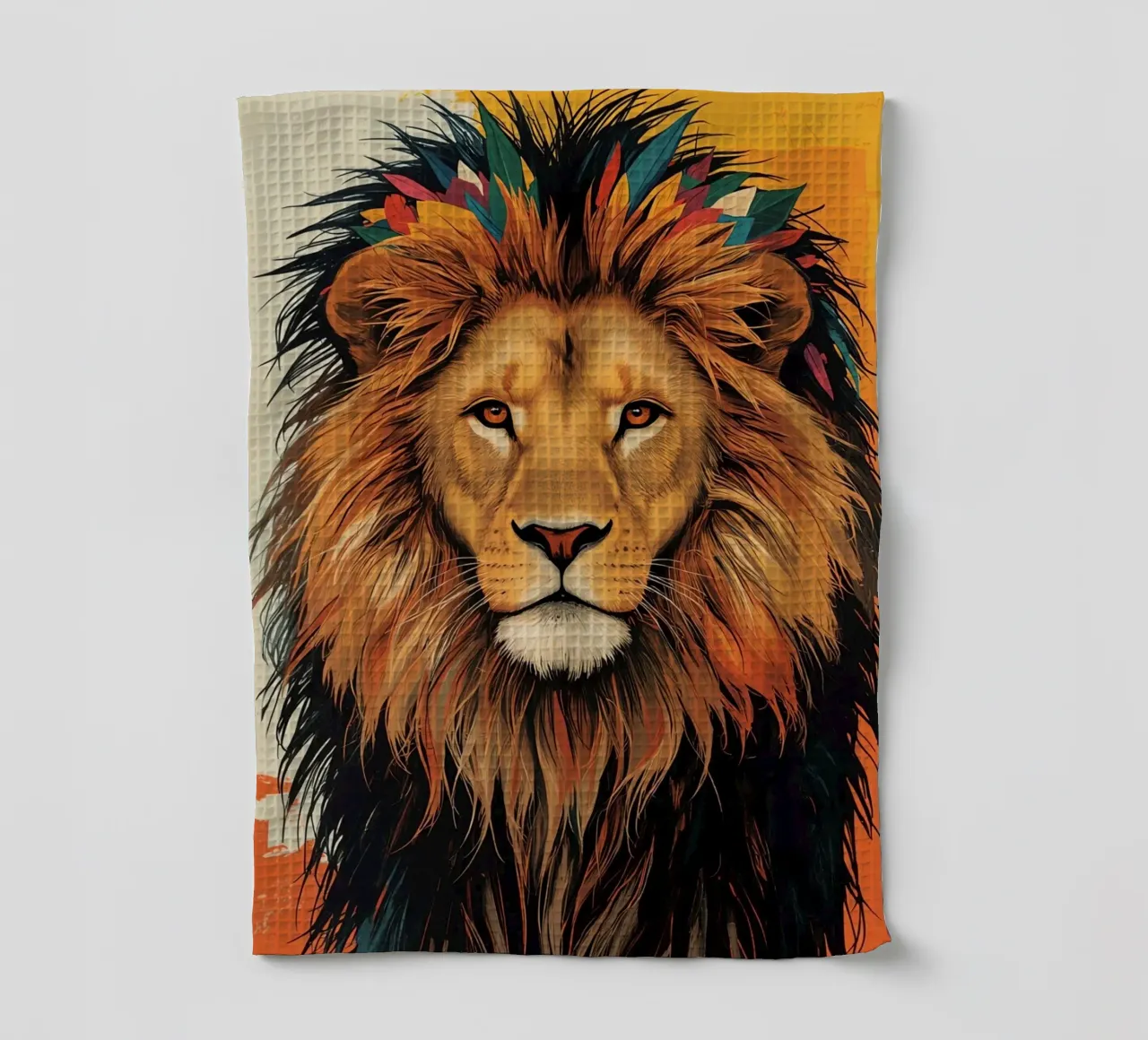 Leeuwenkop met veren theedoek van DesignDoodle