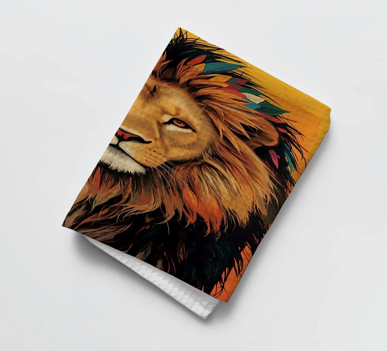 Leeuwenkop met veren theedoek van DesignDoodle