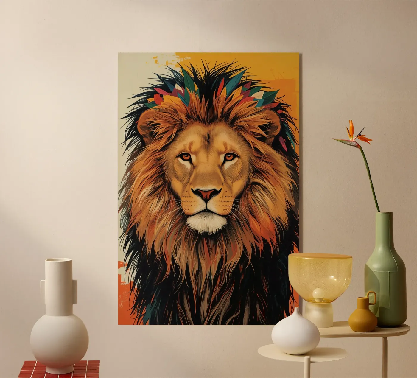 Testa di leone con piume plexiglass da DesignDoodle