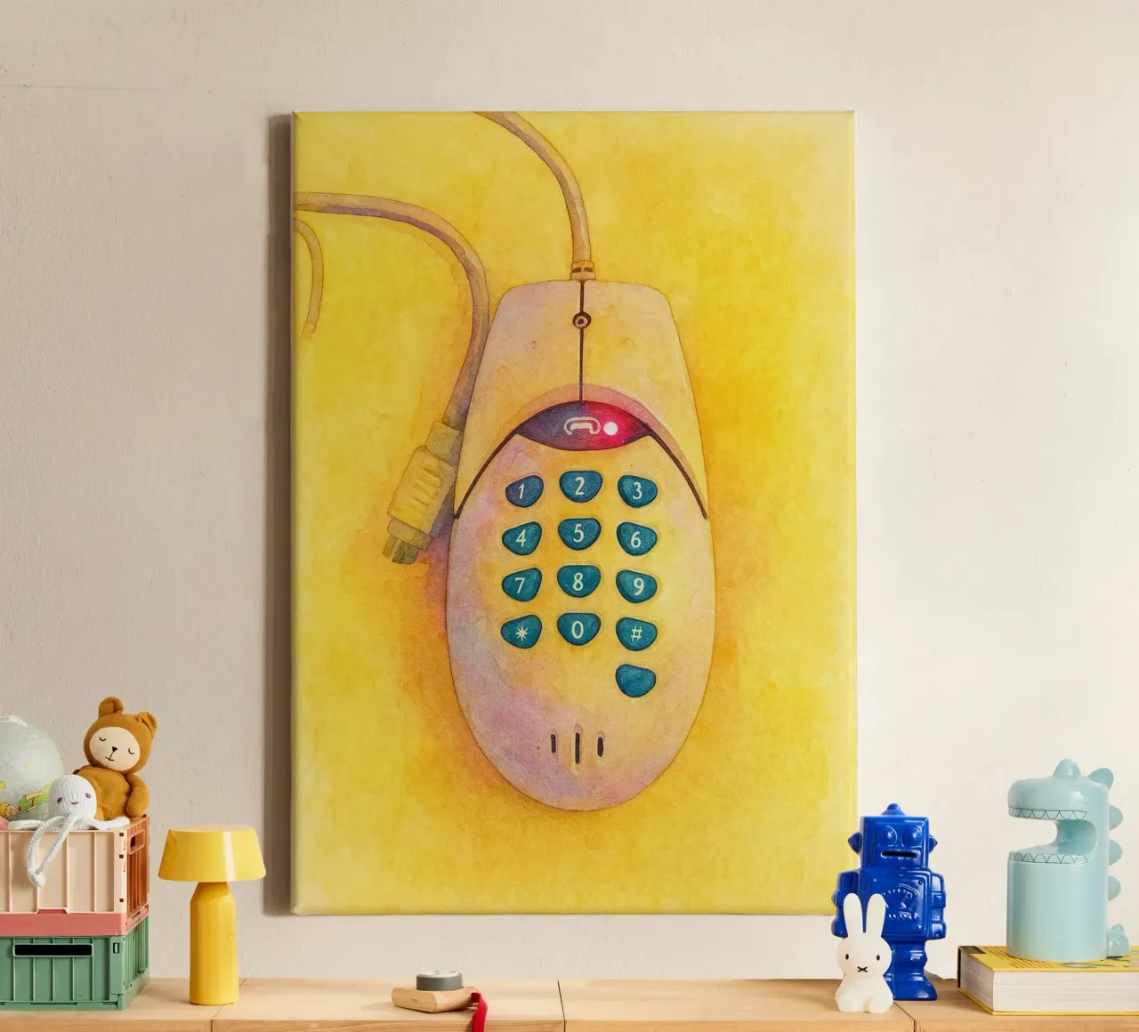 souris téléphone ancienne peinture vintage toile avec Caisse américaine de kroocoot