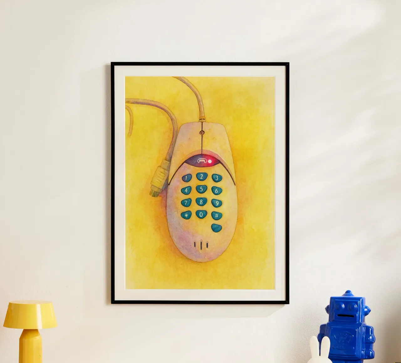 telefono mouse vecchio dipinto vintage poster con telaio in legno da kroocoot