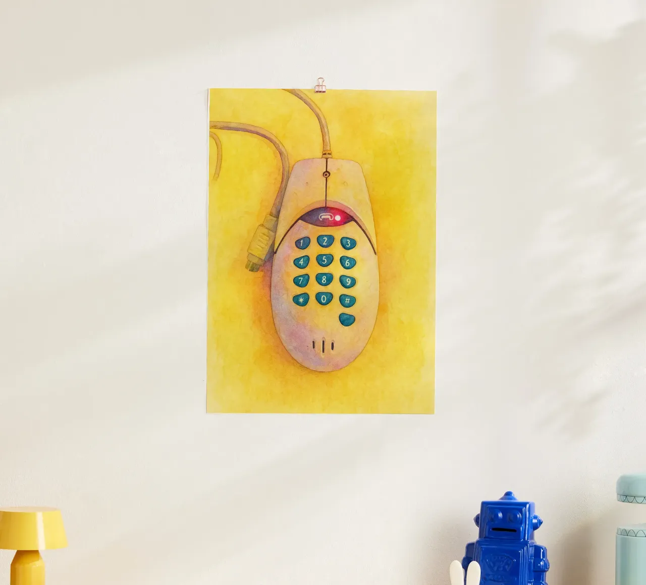telefono mouse vecchio dipinto vintage poster con telaio in legno da kroocoot