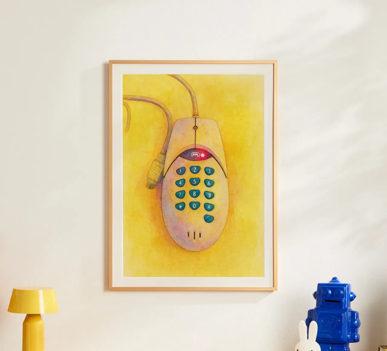 telefono mouse vecchio dipinto vintage poster con telaio in legno da kroocoot