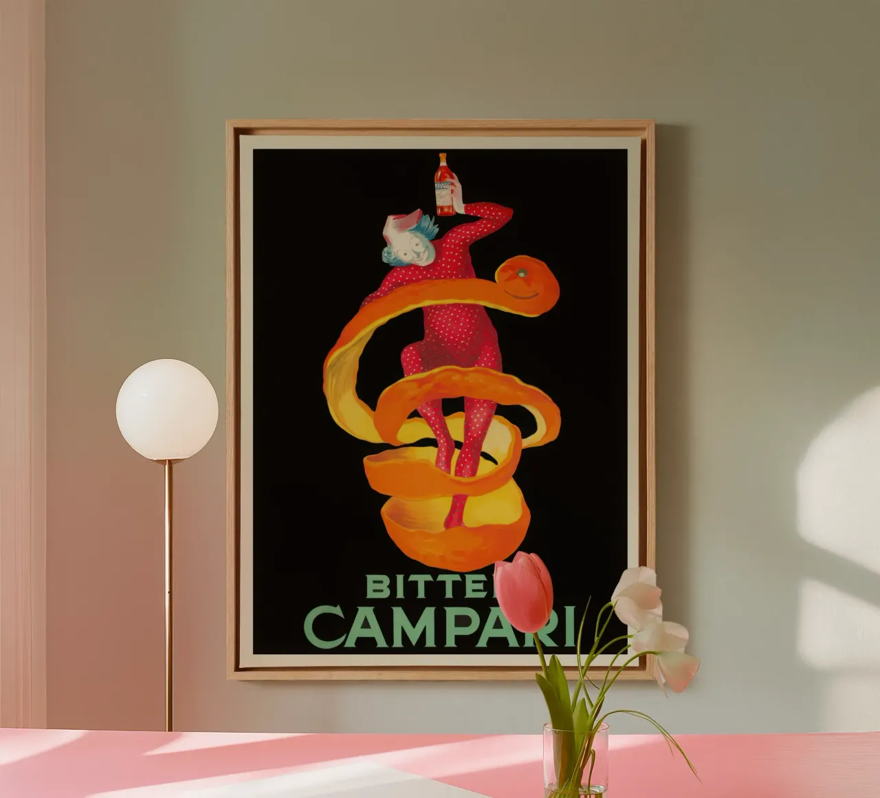 Campari amaro tela con Cornice a cassetta da mix mate