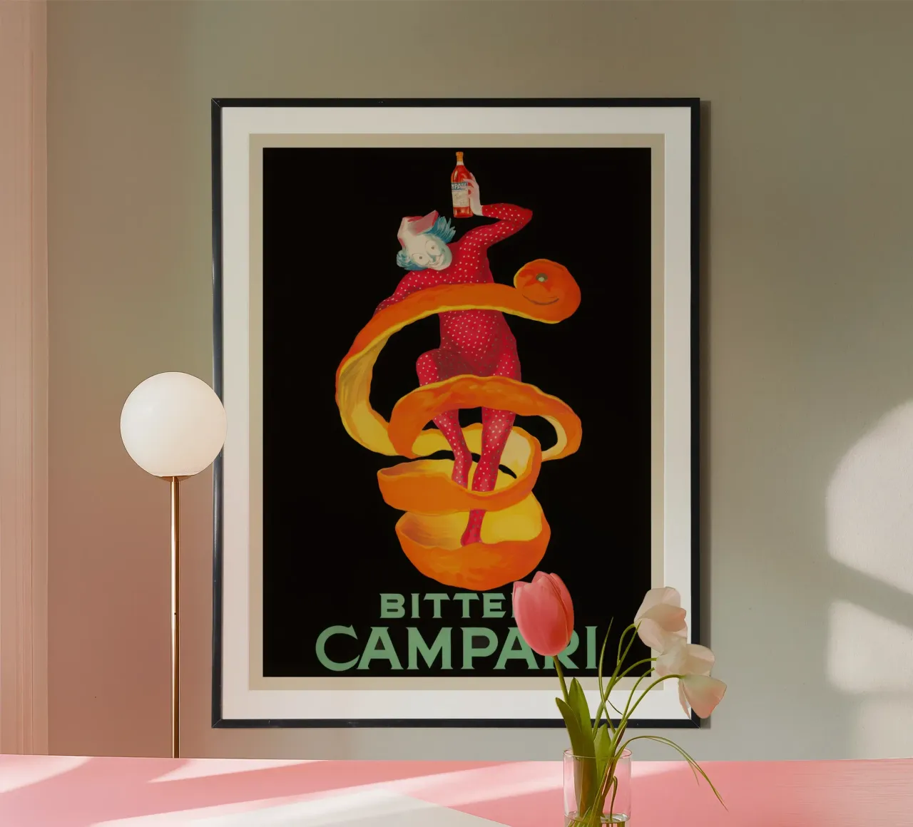 Campari amaro poster con telaio in legno da mix mate