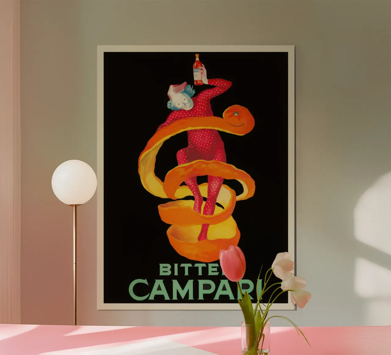Campari amaro poster con telaio in legno da mix mate