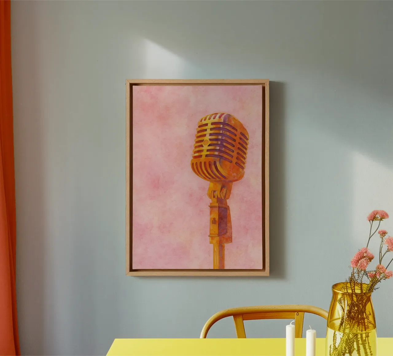 Mikrofon altes Gemälde Leinwand mit Schattenfugenrahmen von kroocoot