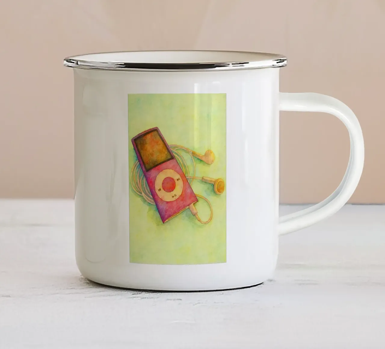 ipod vecchio dipinto vintage tazza in smalto da kroocoot