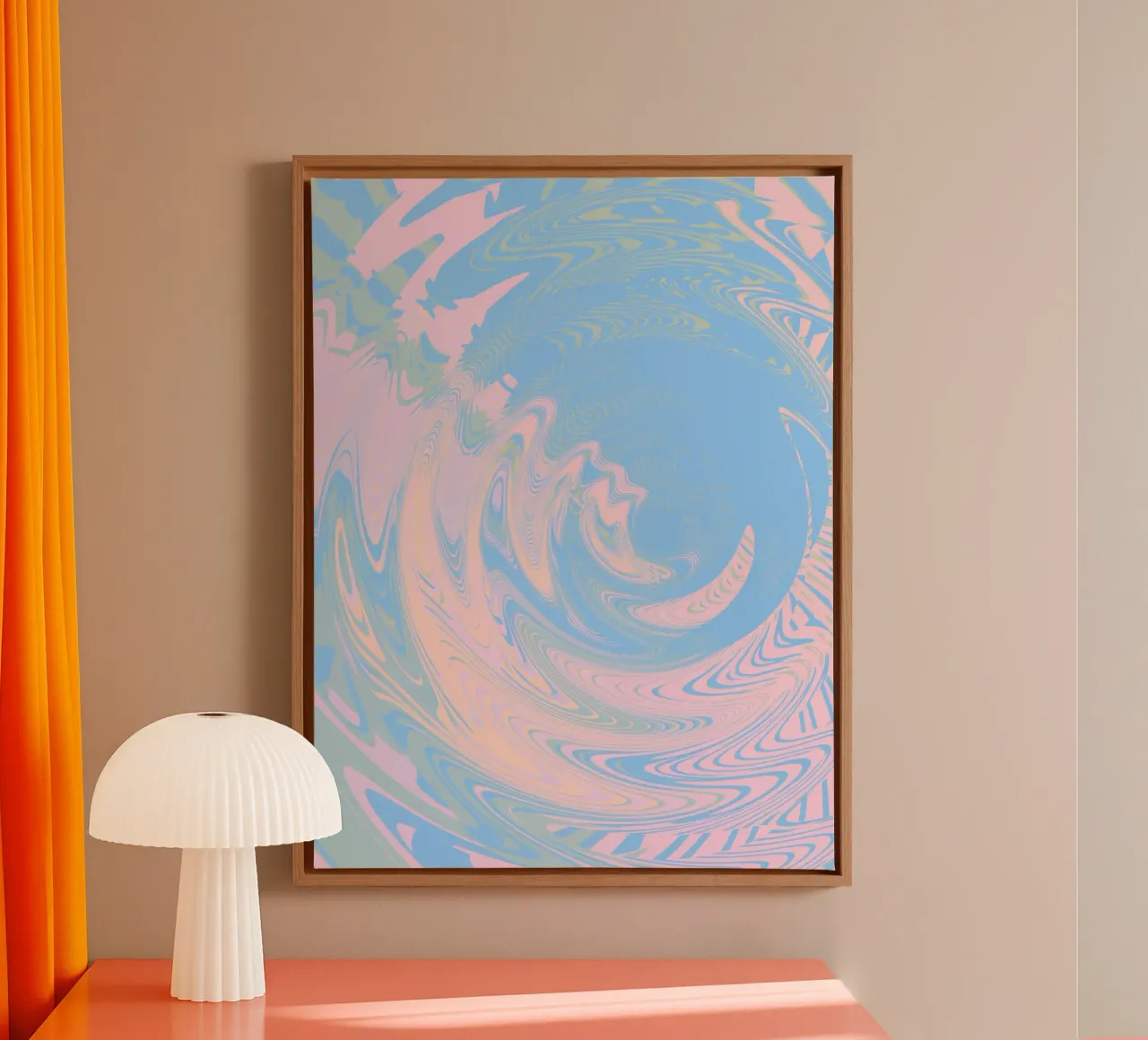 Motivo astratto a vortice nei colori blu e rosa tela con Cornice a cassetta da Something for you