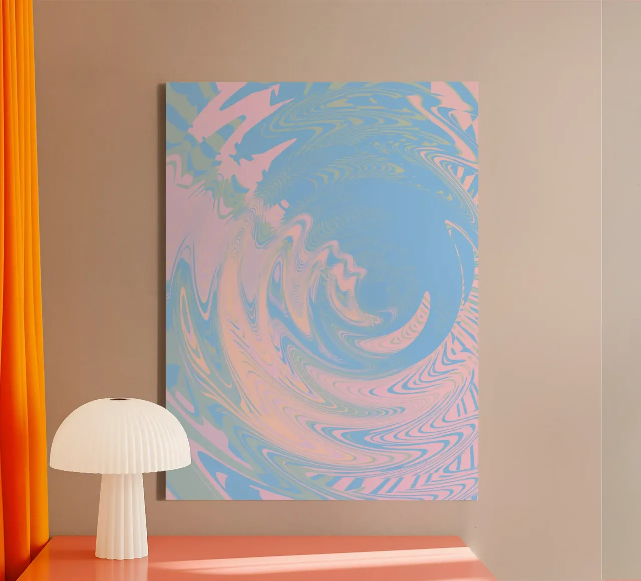 Motivo astratto a vortice nei colori blu e rosa tela con Cornice a cassetta da Something for you