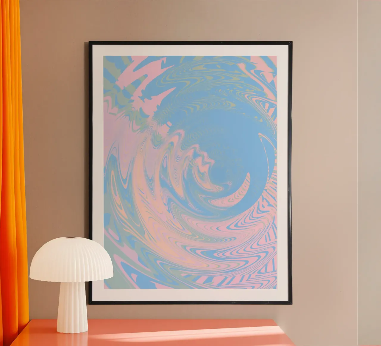 Abstract swirled pattern in blue and pink poster with plastic frame by Something for you
