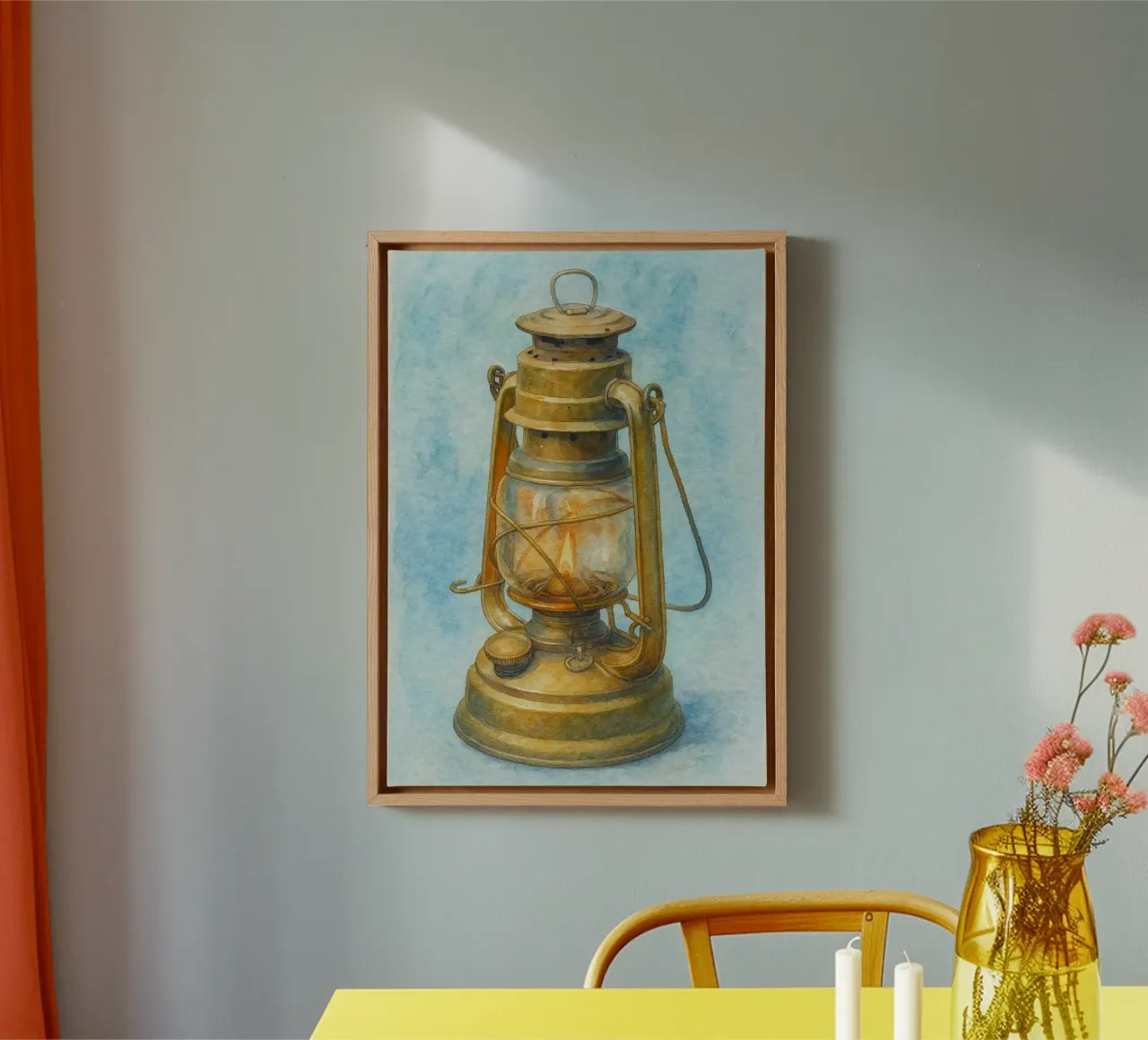 vecchia lampada di montagna quadro d'epoca tela con Cornice a cassetta da kroocoot