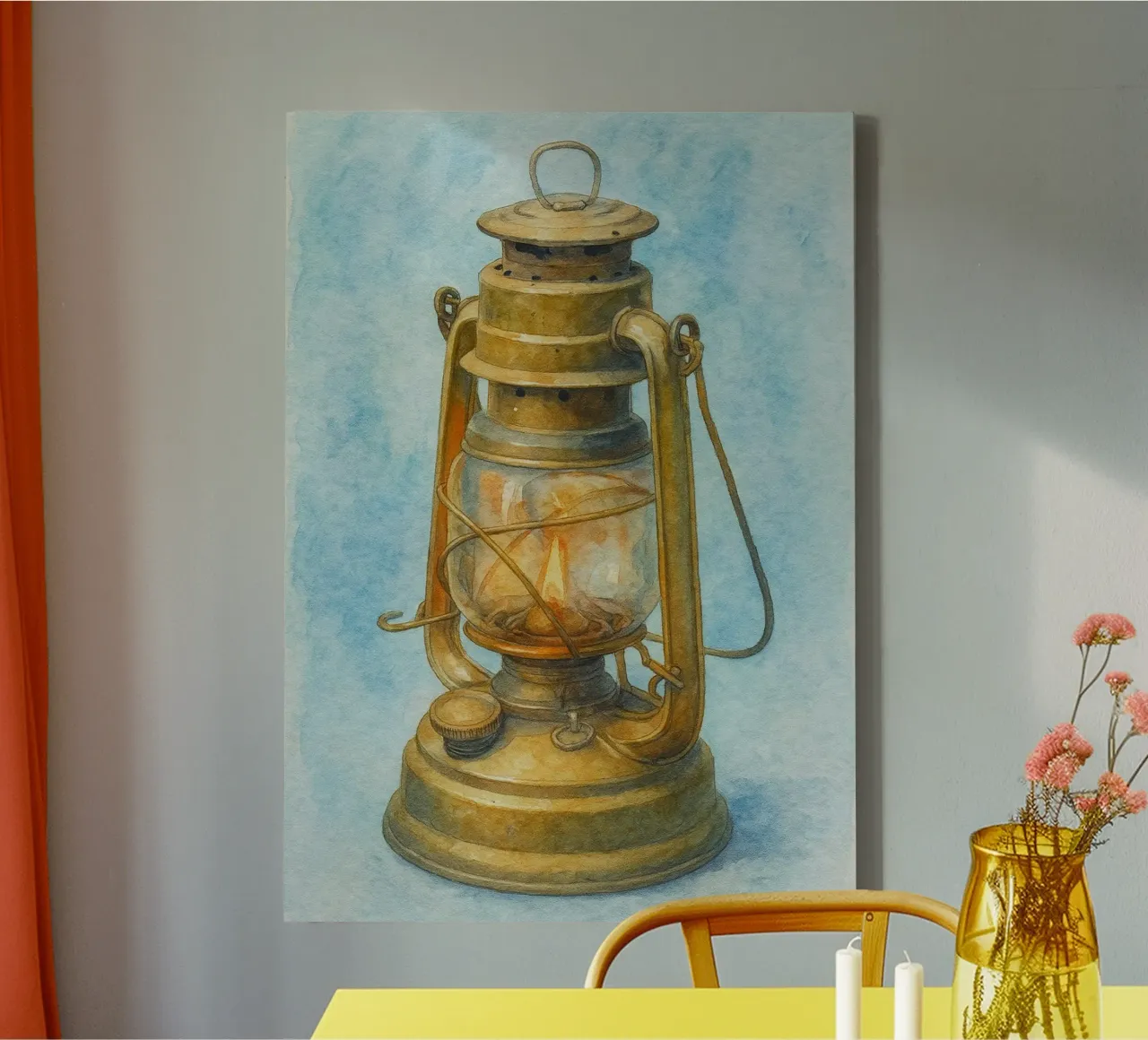 vecchia lampada di montagna quadro d'epoca tela con Cornice a cassetta da kroocoot