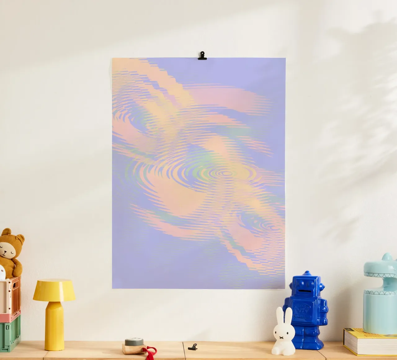 Motif abstrait tourbillonnant en bleu, violet, rose et jaune poster avec cadre en aluminium de Something for you