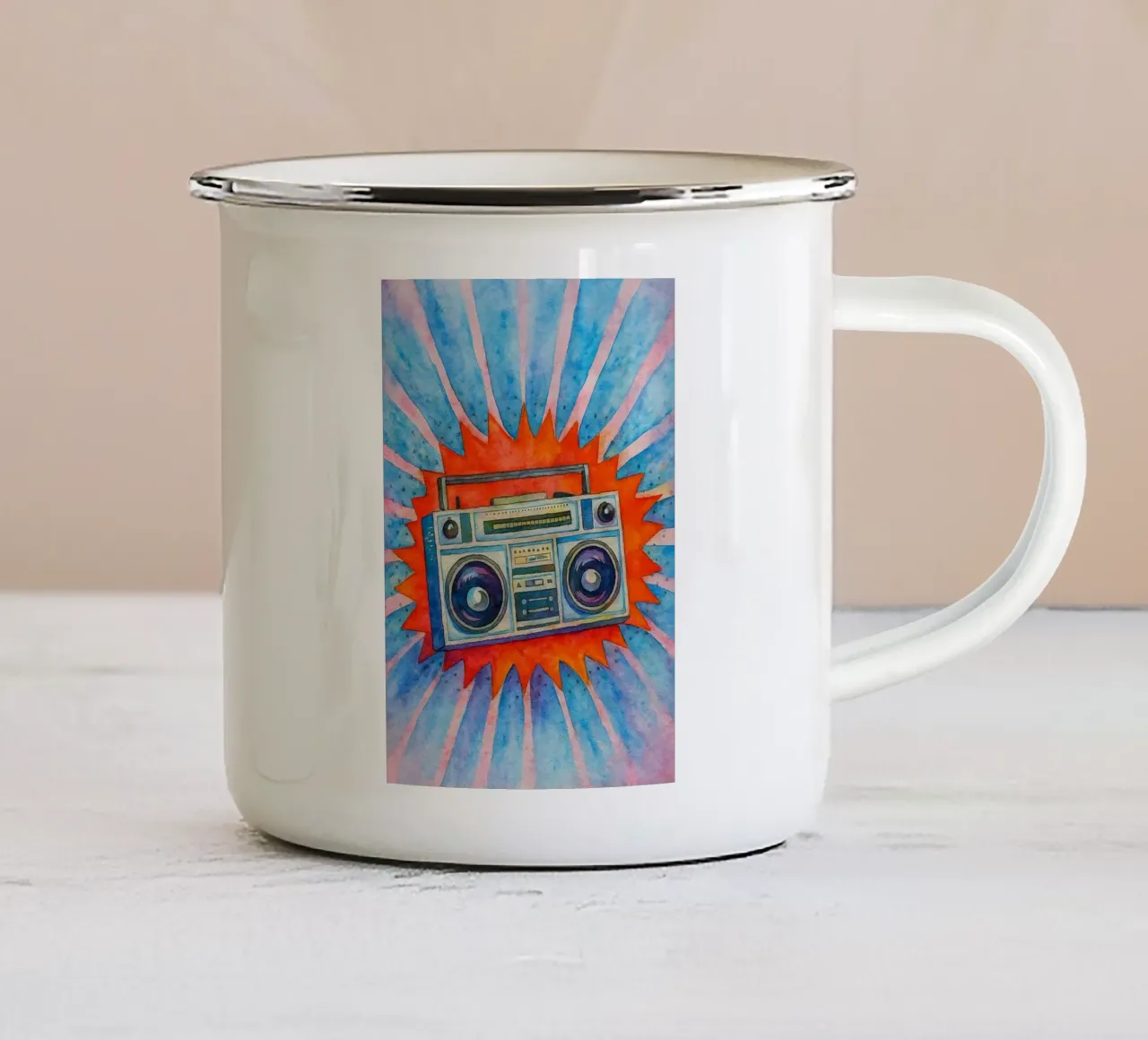 vecchia radio pittura d'epoca tazza in smalto da kroocoot