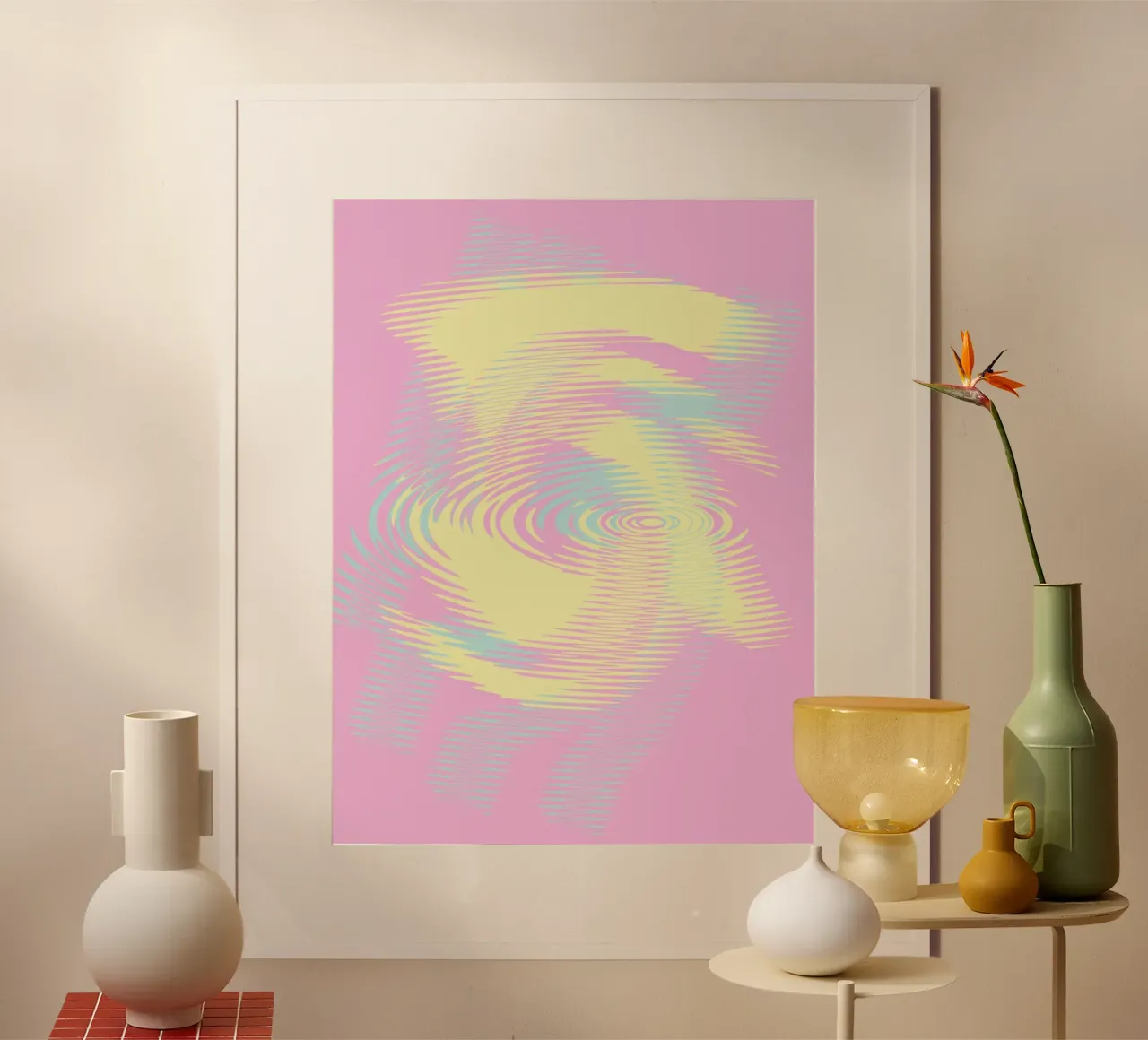 Motif abstrait en bleu, rose et jaune poster avec cadre en aluminium de Something for you