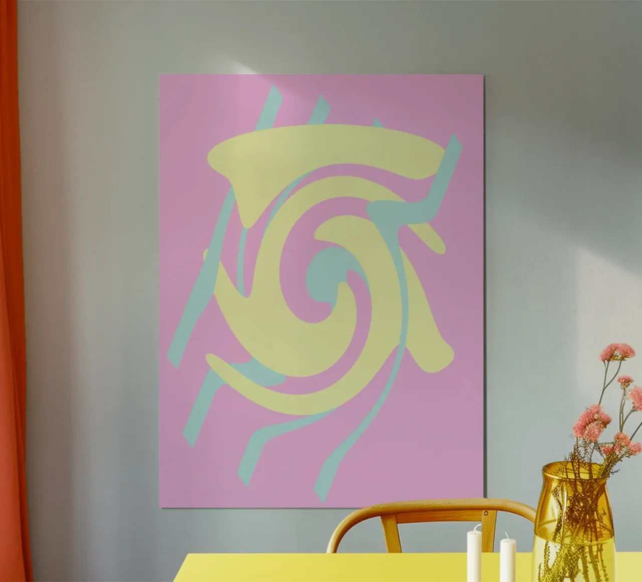 Abstract pattern in the colours pink, blue and yellow poster with plastic frame by Something for you