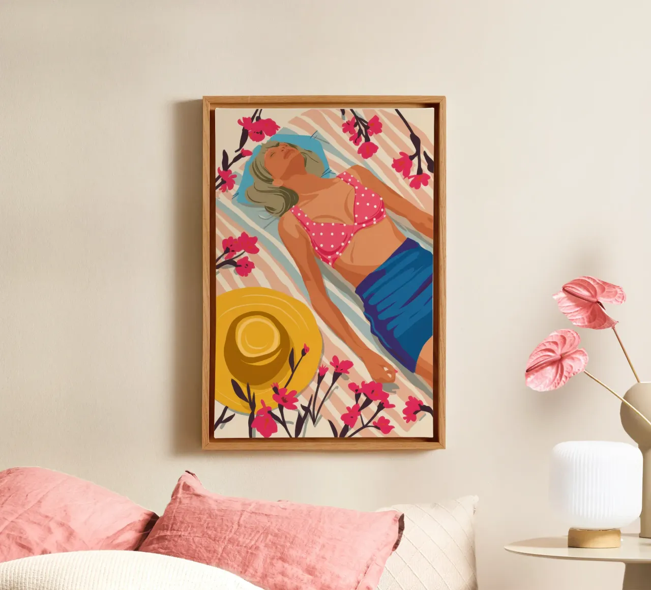 Gouden Uur Zonnebader canvas met Baklijst van Echo Saber