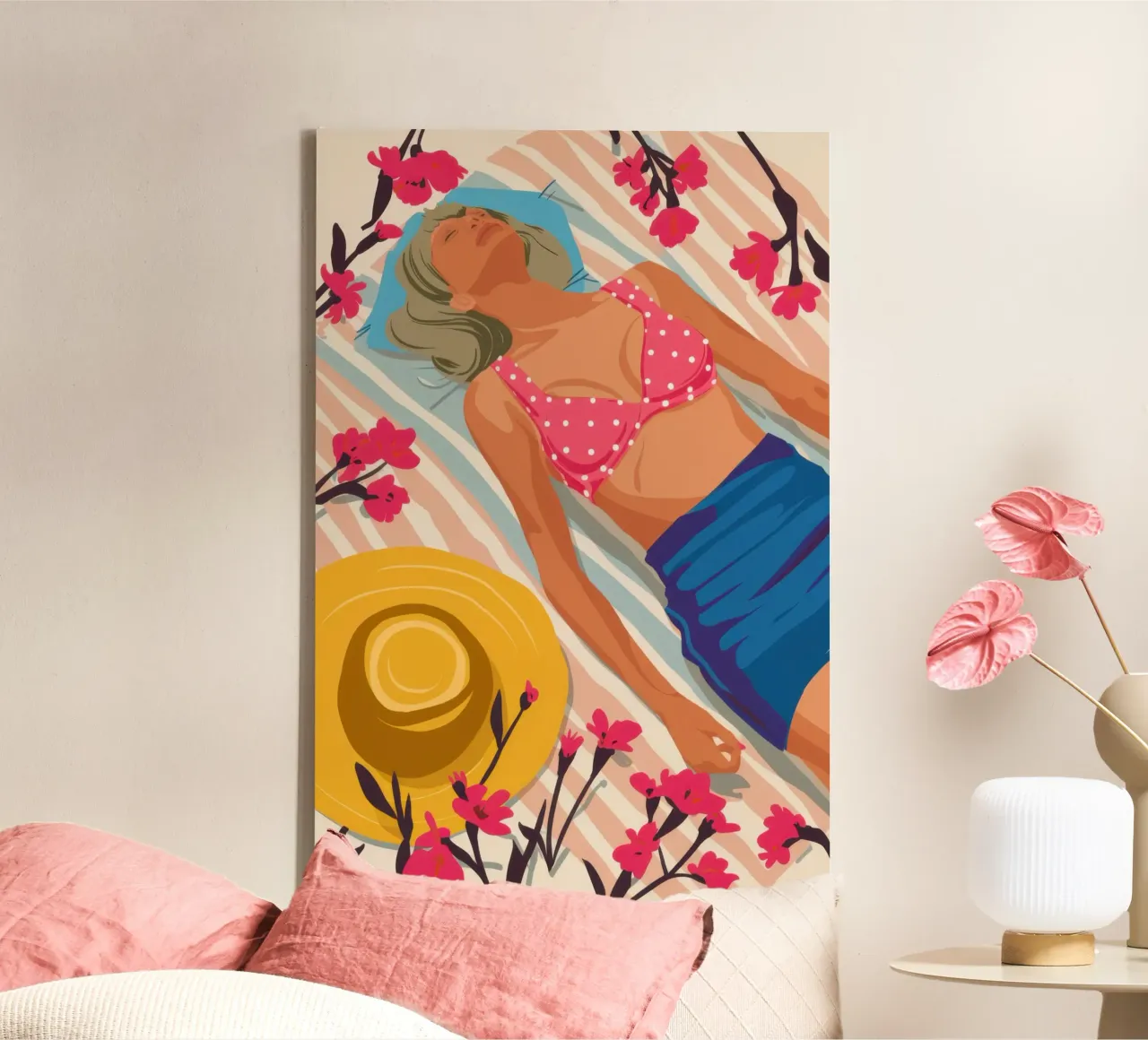 Gouden Uur Zonnebader canvas met Baklijst van Echo Saber