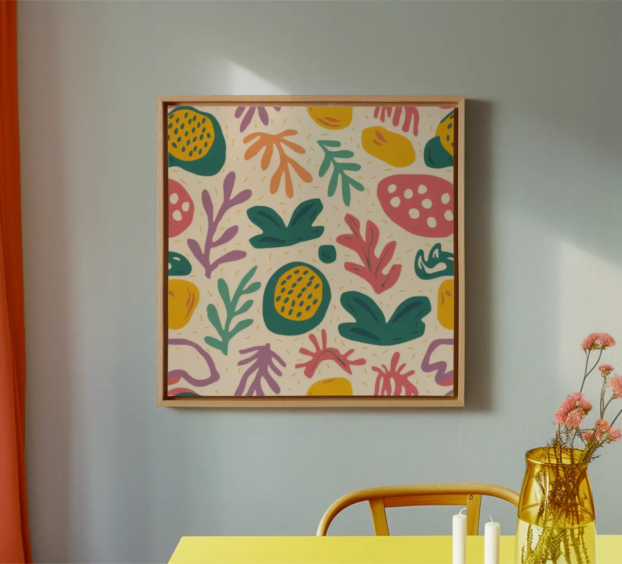 Abstract Orchard Pattern canvas with Floater frame by Echo Saber