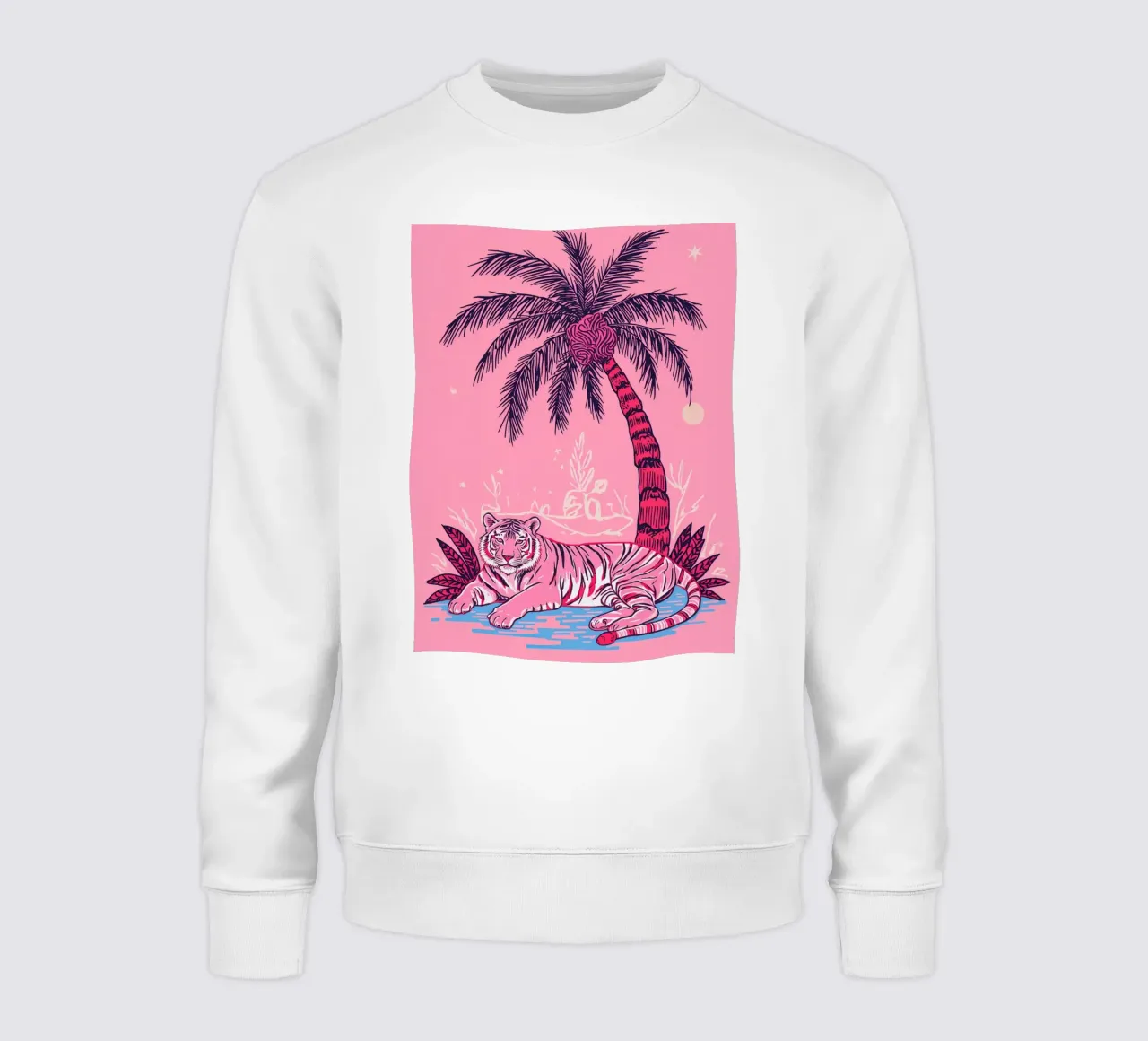 Tigre sotto una palma con combinazione di colori rosa felpa da DesignDoodle
