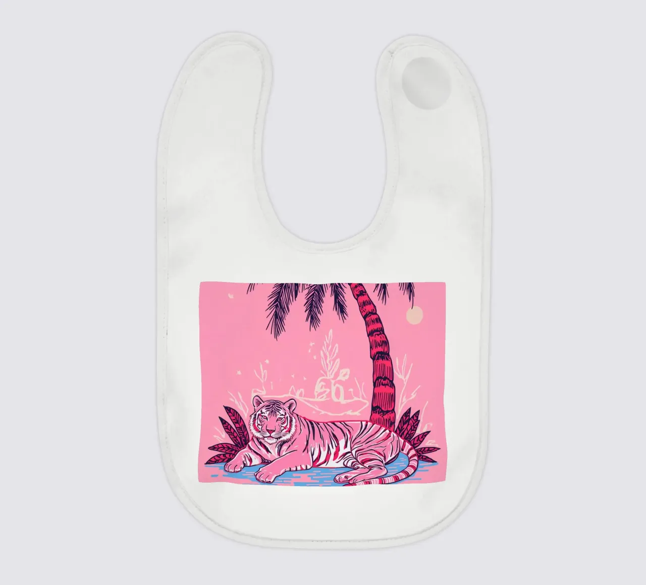 Tigre sotto una palma con combinazione di colori rosa bavaglino da DesignDoodle