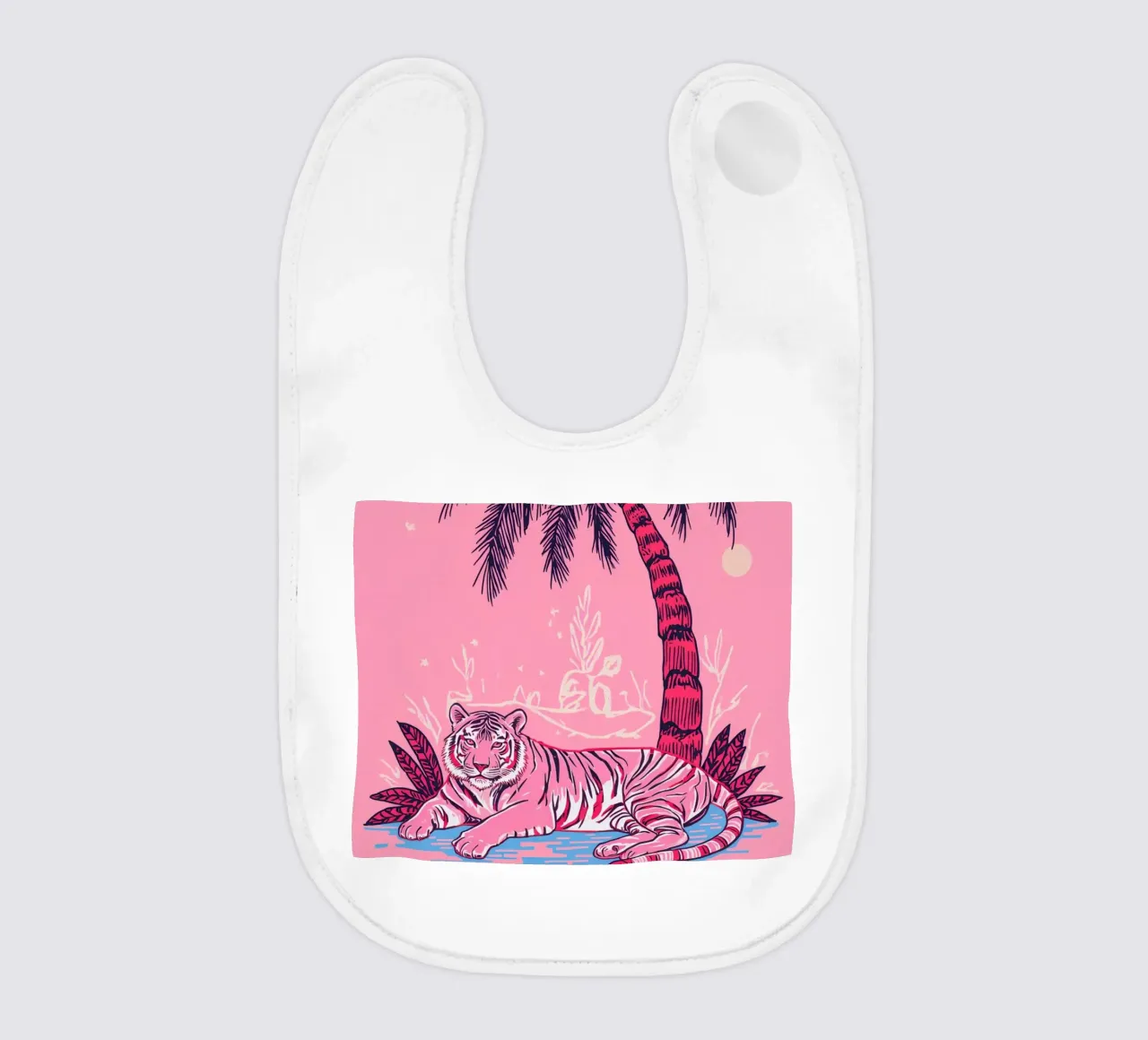 Tigre sotto una palma con combinazione di colori rosa bavaglino da DesignDoodle