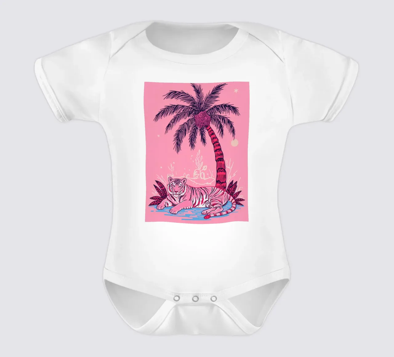 Tigre sotto una palma con combinazione di colori rosa body neonato maniche corte da DesignDoodle