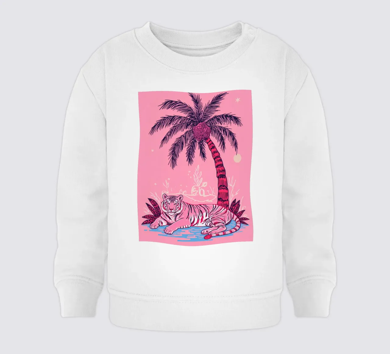 Tigre sotto una palma con combinazione di colori rosa felpa neonato da DesignDoodle