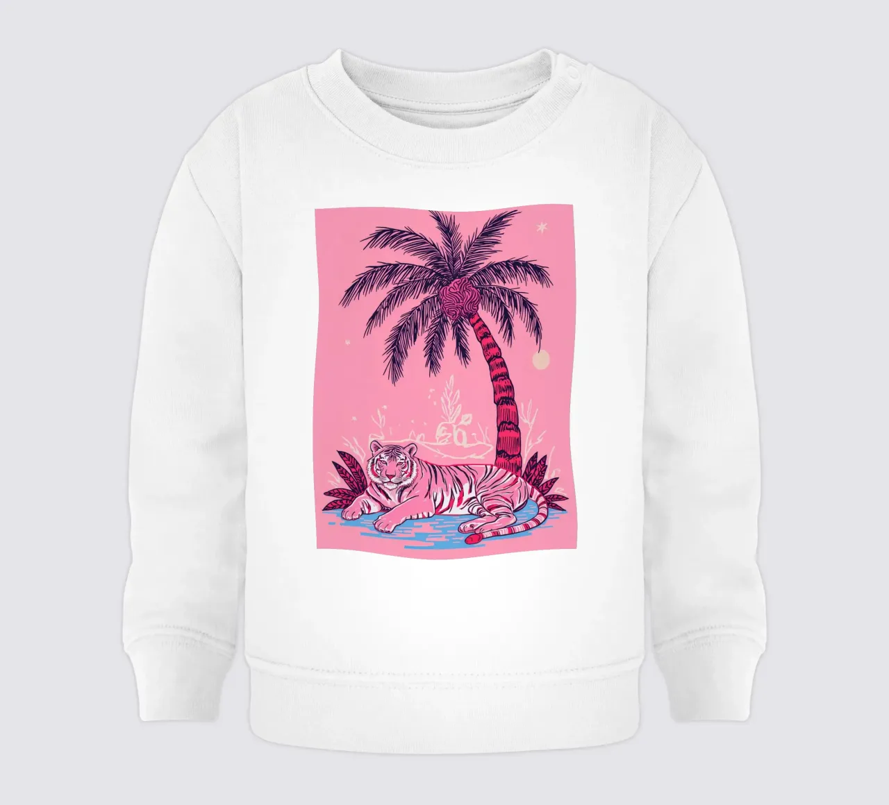 Tigre sotto una palma con combinazione di colori rosa felpa neonato da DesignDoodle