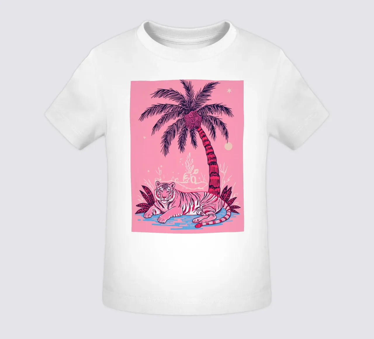 Tigre sotto una palma con combinazione di colori rosa maglietta neonato da DesignDoodle