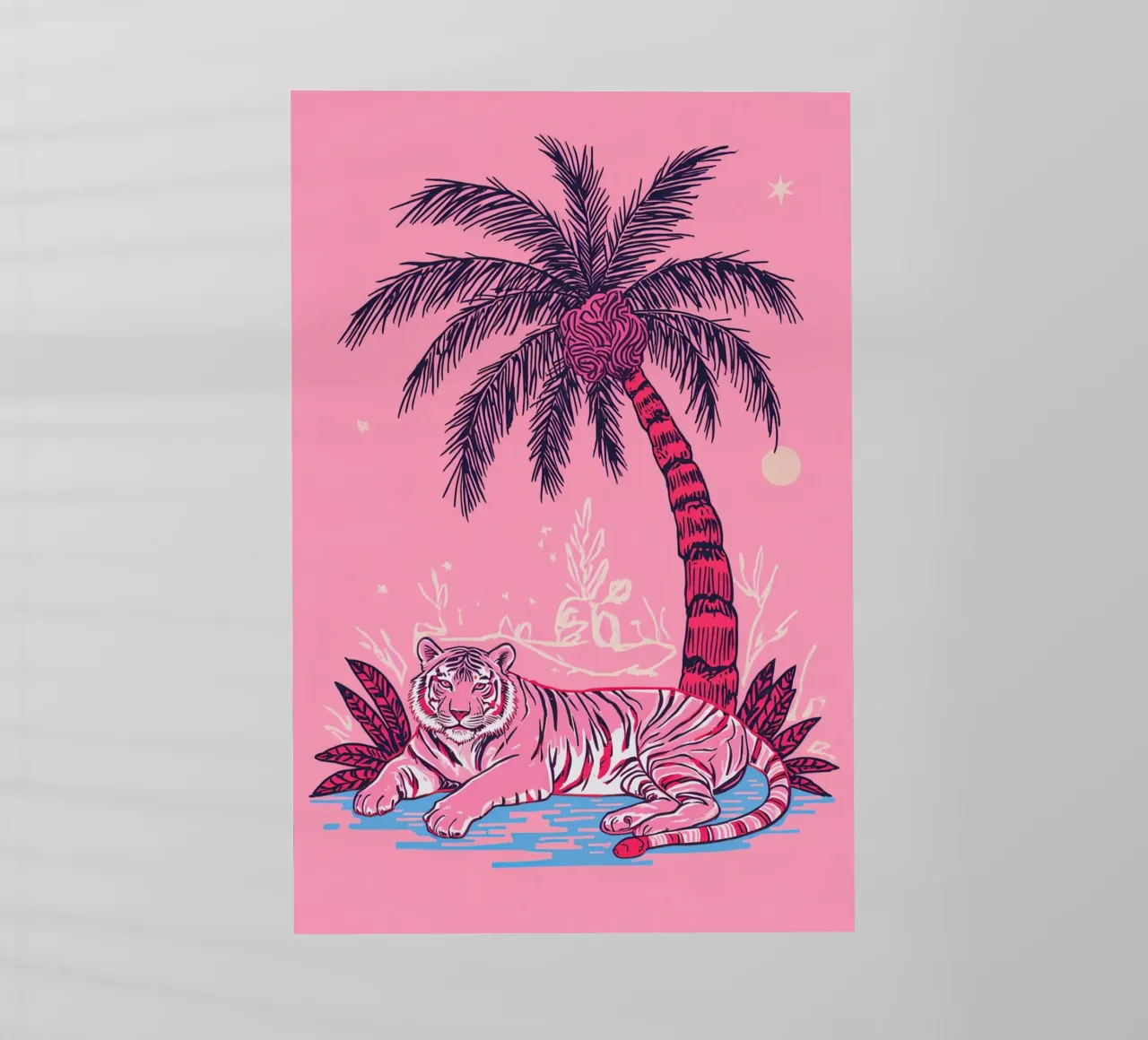 Tigre sotto una palma con combinazione di colori rosa pellicola backlit da DesignDoodle