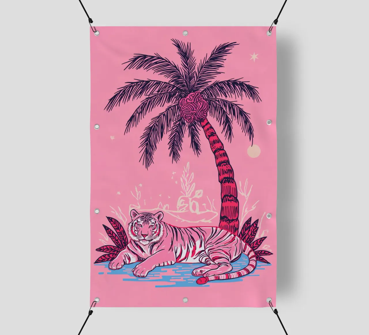 Tigre sotto una palma con combinazione di colori rosa telo in pvc da DesignDoodle