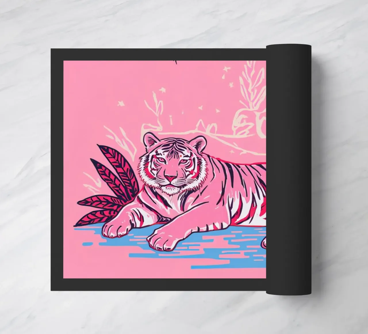 Tigre sotto una palma con combinazione di colori rosa zerbino da DesignDoodle