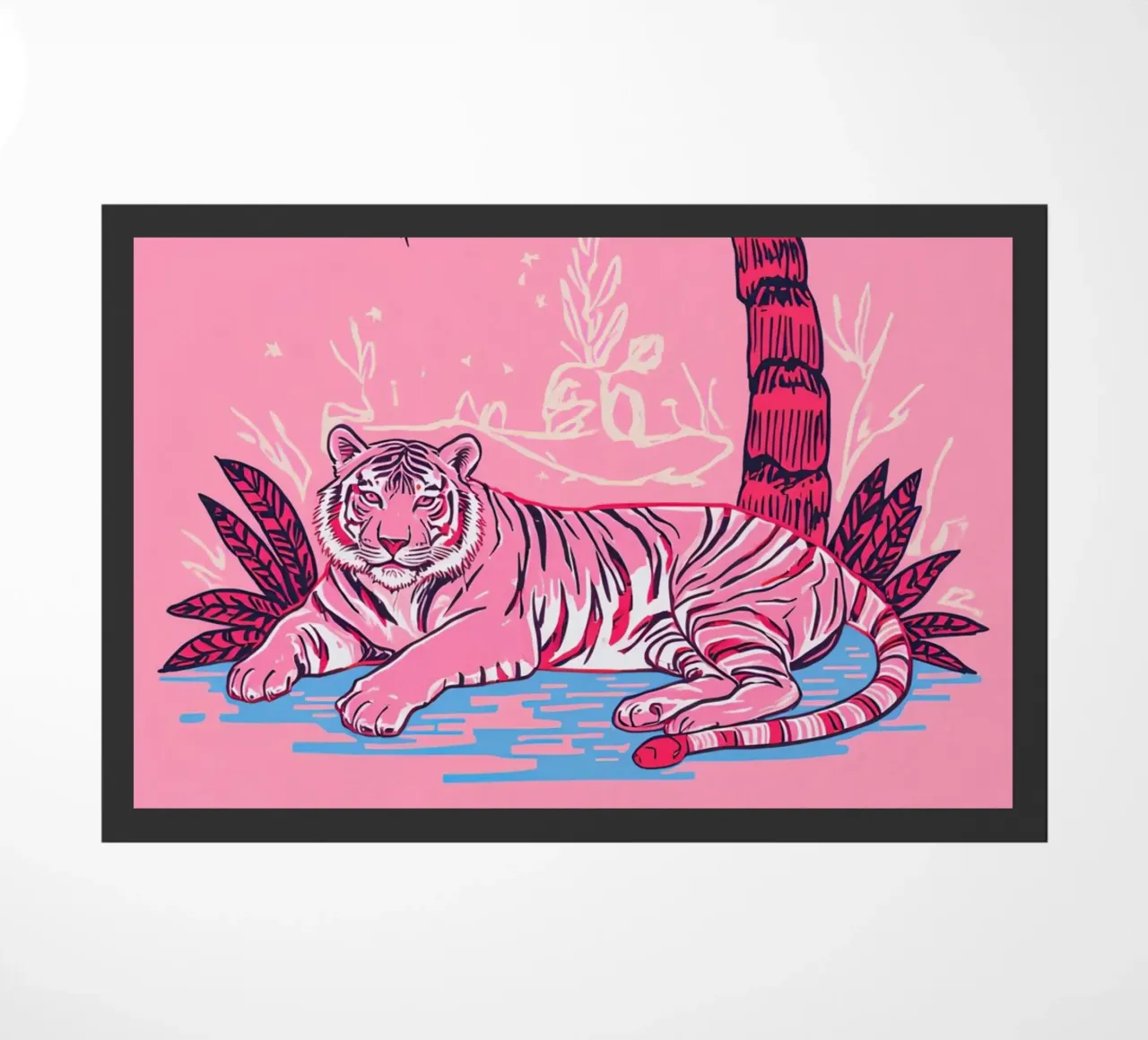 Tigre sotto una palma con combinazione di colori rosa zerbino da DesignDoodle
