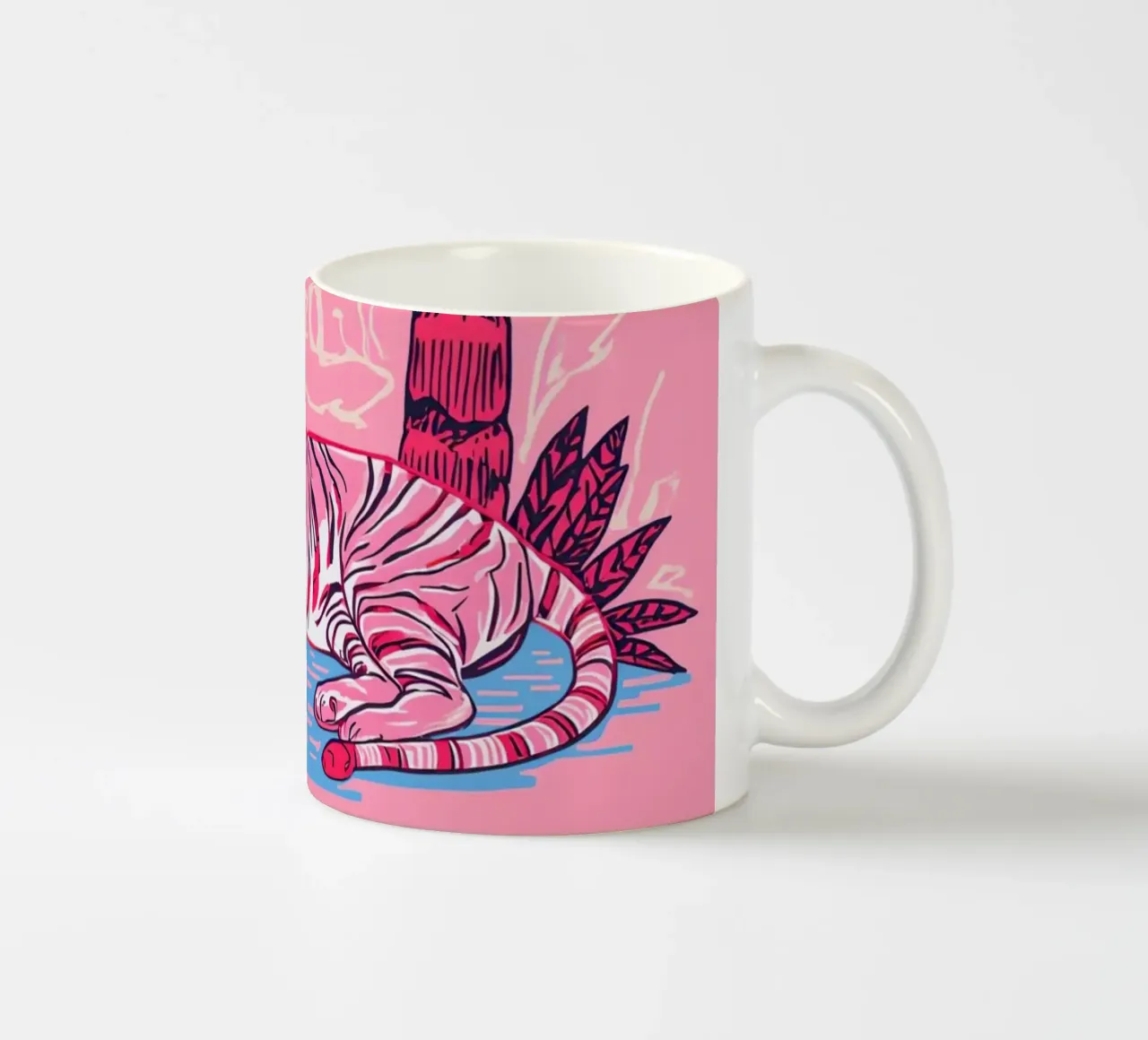 Tigre sotto una palma con combinazione di colori rosa tazza in ceramica da DesignDoodle