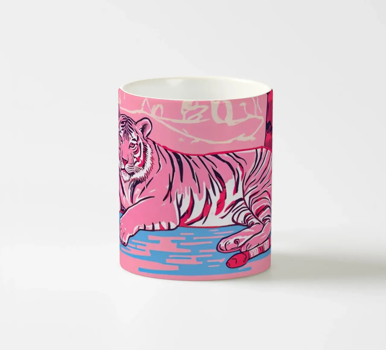 Tigre sotto una palma con combinazione di colori rosa tazza in ceramica da DesignDoodle