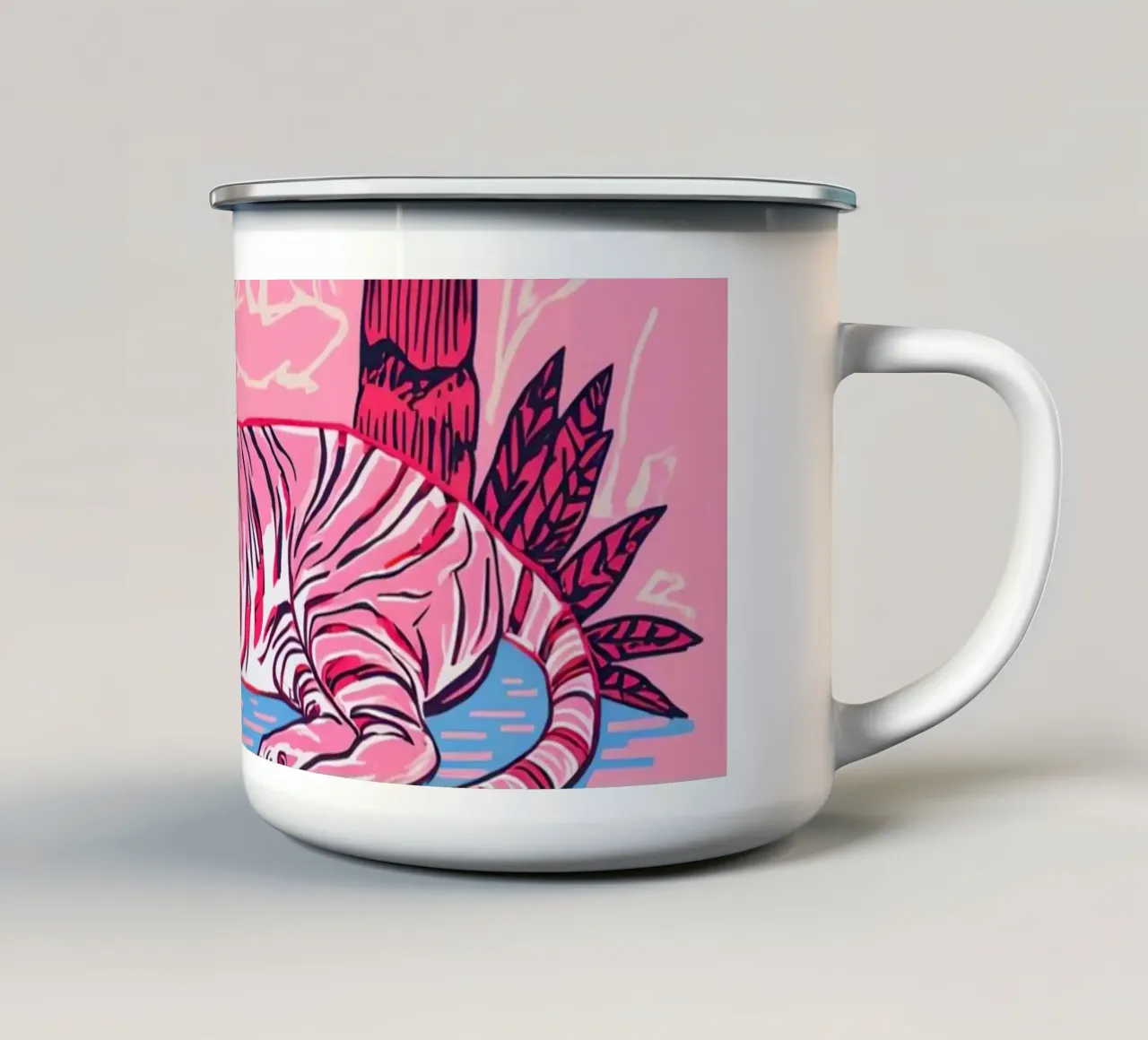 Tigre sotto una palma con combinazione di colori rosa tazza in smalto da DesignDoodle