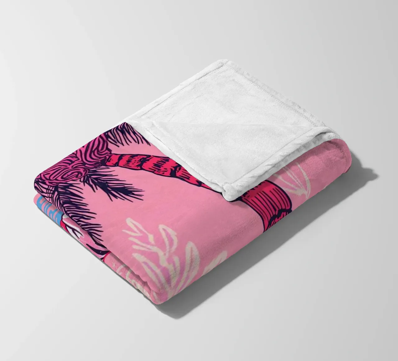 Tigre sotto una palma con combinazione di colori rosa coperta in pile da DesignDoodle