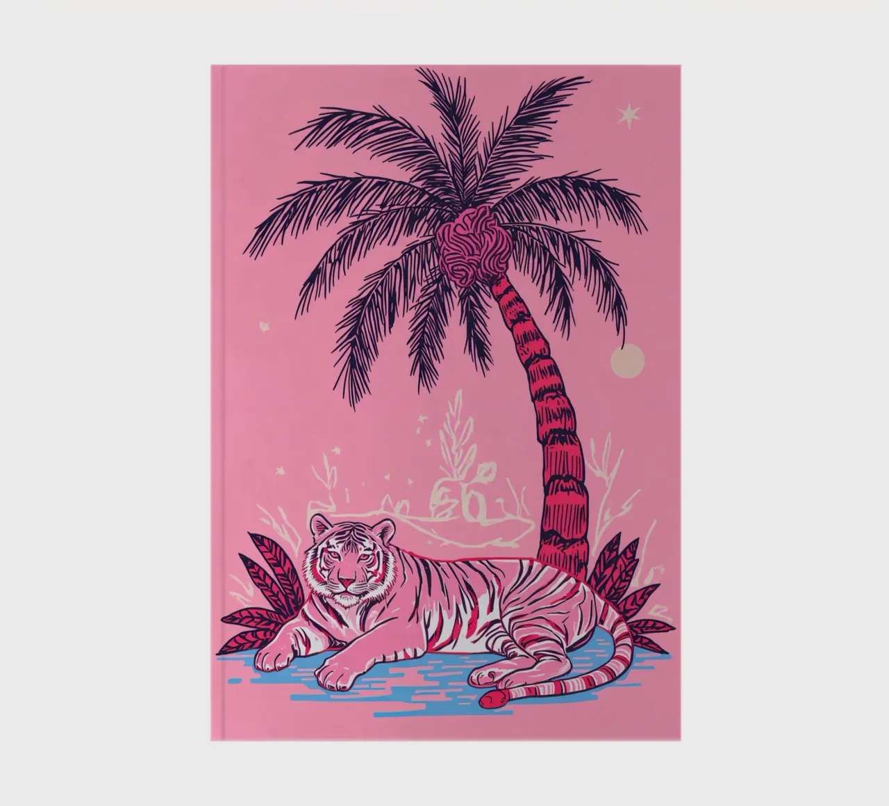 Tiger under a Palm Tree with Pink Color Scheme notebook by DesignDoodle